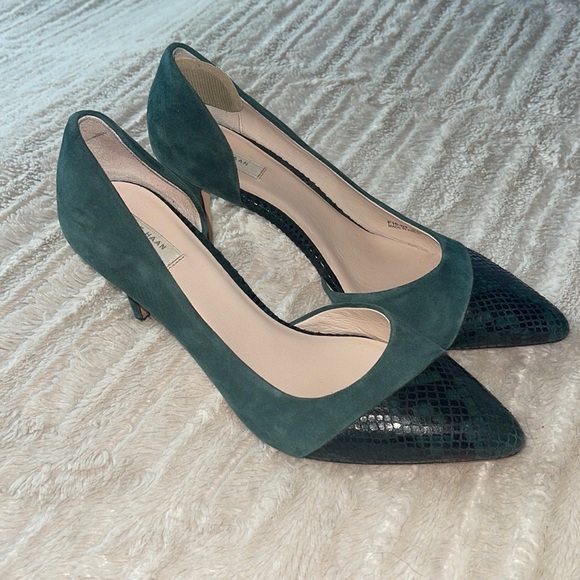 Cole Haan Half D’orsay Pump Green suede and green snake skin women’s size 7 1/2B - Picture 2 of 8